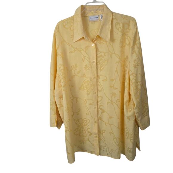 Alfred Dunner Yellow Burnout Sheer Sparkly Butterfly Cottage Core Shirt  24W - Picture 1 of 12